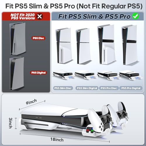 Image of Tokluck Horizontal PS5 Stand for PS5 Slim /Pro Disc and Digital, Cooling P5 with Dual Controller Charger, Upgraded Playstation5 Support for Slim&Pro Console (NOT compatible with P5 2020)
