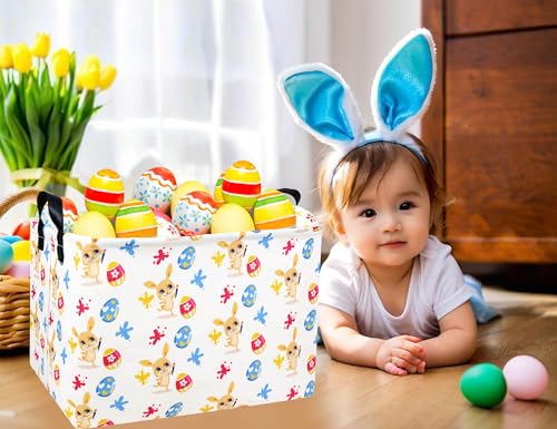 Image of Rectangle Empty Easter Baskets Boy Large Toy Storage Bin Girls collapsible Hamper Waterproof Canvas Box Kid Gifts Spring Decor( Graffiti Egg )