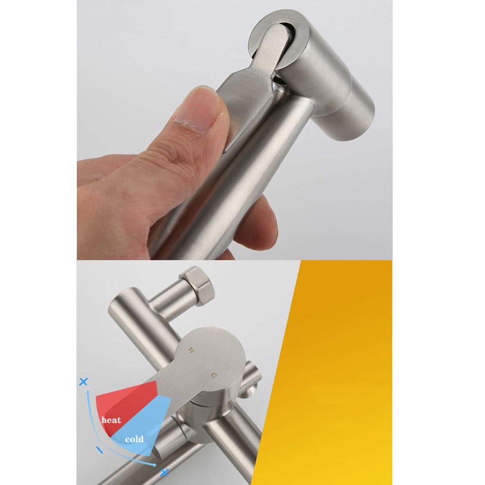 grifo de pared con ducha, con pistola, fregadero de cocina, grifo de acero inoxidable, agua caliente/fría, bandeja de lavandería, giratorio (cepillado)