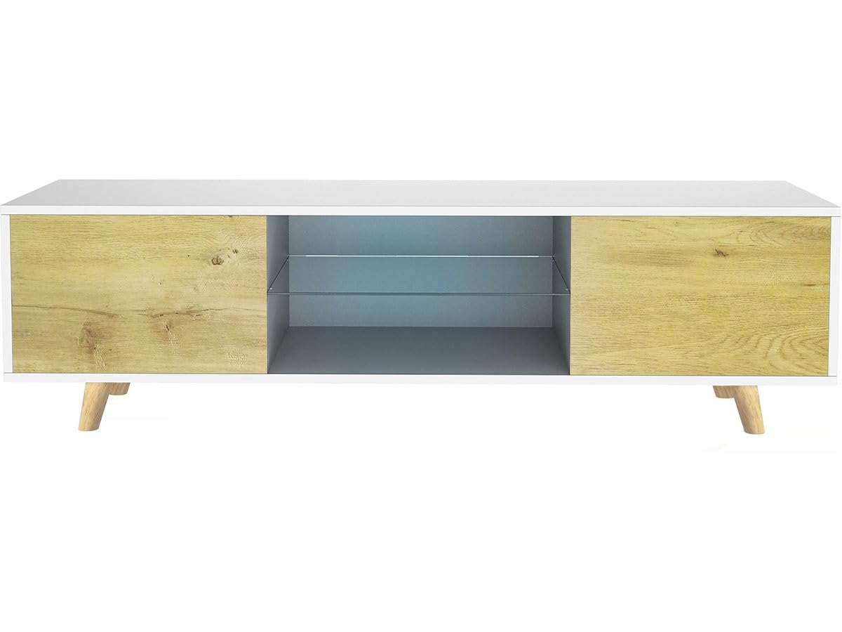 Supporto TV LED "Inna" - 140 x 42 x 45 cm - Bianco/quercia