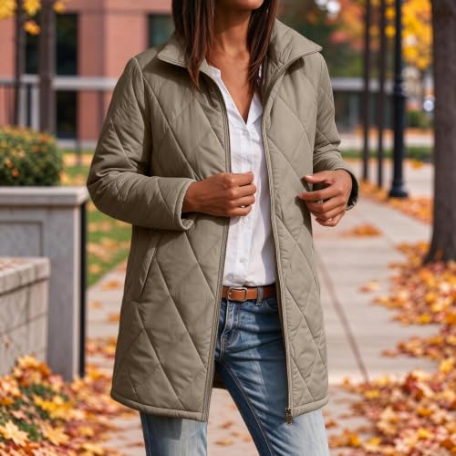 Quilted Jackets for Women Lightwight Fall Winter Mid Length Padded Coats - image 3