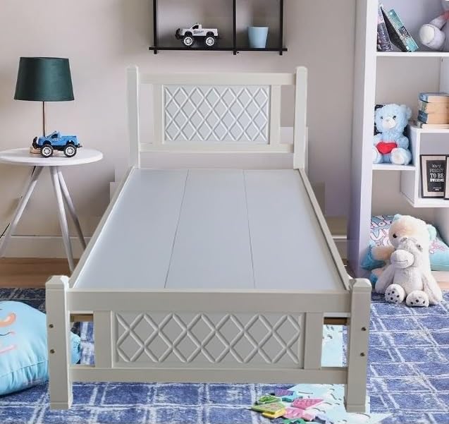 Modern & Sublime Design Fully Wooden Bed Frame (FULL WHITE, 190x120-cm)