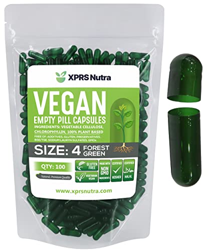 Image of XPRS Nutra Size 4 Empty Capsules - 100 Count Small Empty Vegan Capsules - DIY Vegetable Capsule Filling - Fillable Do-It-Yourself Veggie Pill Caps for Supplements (Forest Green)