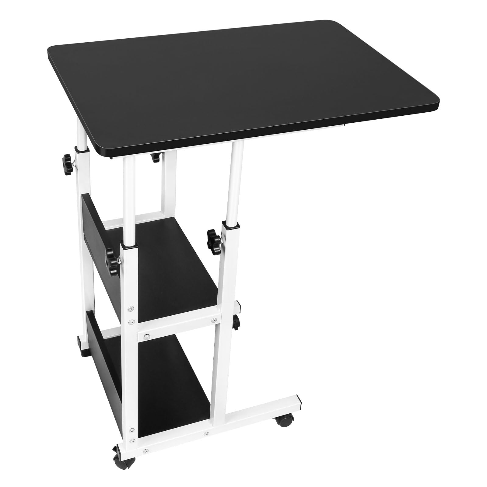 LANTUS Tavolo da letto a rotelle, scrivania in piedi regolabile in altezza, tavolino a forma di C, pieghevole a 90°, girevole a 360°, super robusto e stabile, 60 x 40 x 76-86,5 cm (nero)