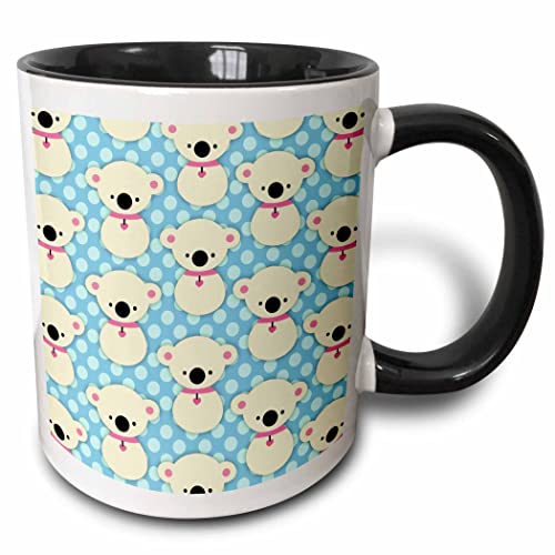 3dRose Cute koala bear with blue polka dots 11oz Two-Tone Black Mug