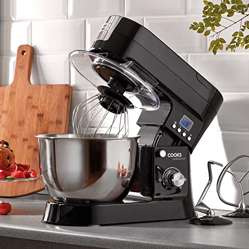Cooks Professional Stand Mixer & Mincer 1200W | Electric Food Mixer with Pulse Setting | 6.2 Litre Stainless Steel Bowl | Blending Jug, Dough Hook, Whisk, Beater & Splash Guard | Black - Image 3