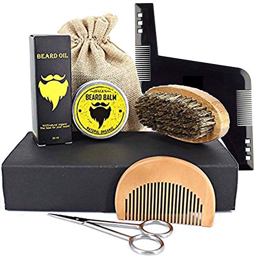 Beard Grooming Kit & Conditioner Products For Men Care - Wild Board Bristle Brush, Mustache Comb, Natural Beard Balm Butter Wax, Organic Oil, Stainless Steel Scissor, Shaping Tool with Pouch Gift Set