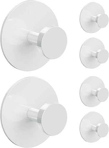Gancho de pared adhesivo para abrigo y toalla: Extra pegajoso 12 libras (máx.), perchero de acero inoxidable soporte para puerta colgador, blanco
