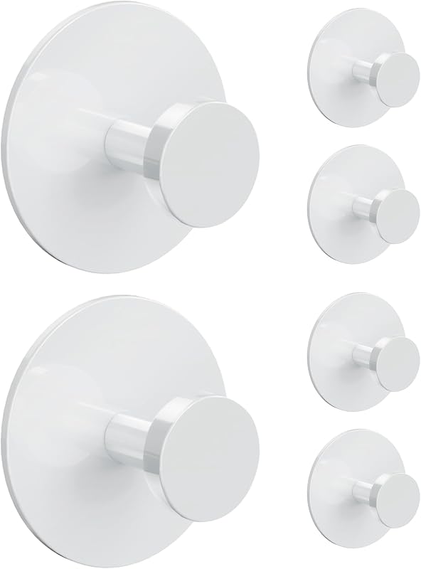 Gancho de pared adhesivo blanco para abrigo y toalla: extra pegajoso 12 LB (máximo), colgador de soporte para puerta de perchero de acero inoxidable, paquete de 6 resistentes