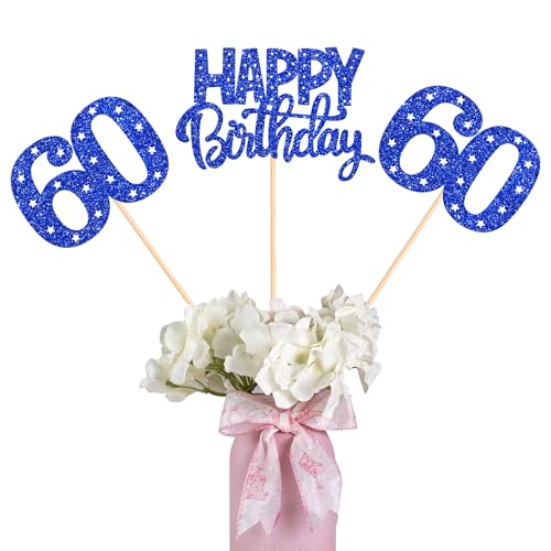 Décoration de table pour 60e anniversaire bleu - Lot de 12 pièces Rsstarxi