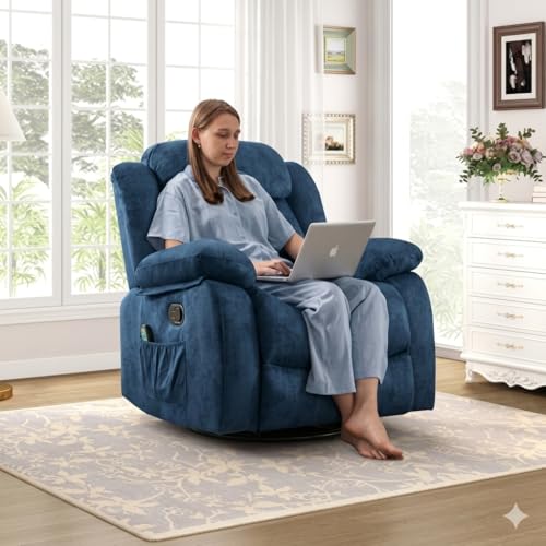 Image of Amazon Brand - Solimo Stark | Single Seater Sofa Recliner | Rocking, Revolving and Recline Manual Recliner (Velvet Blue) | 1 Year Warranty