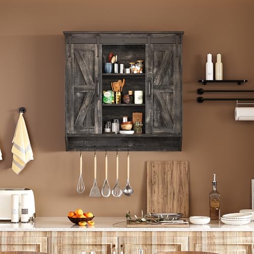 Farmhouse-Medicine-Cabinet-2-Sliding-Barn-Doors-3-Tier-Rustic-Wood-Wall-Storage-Cabinet-Adjustable-Shelf-Towel-Bar-Wall-Mounted-Bathroom-Wall-Cabinet-Dark-Rustic-Oak-3071-Inch Farmhouse Medicine Cabinet 2 Sliding Barn Doors 3 Tier Rustic Wood Wall Storage Cabinet Adjustable Shelf Towel Bar Wall Mounted Bathroom Wall Cabinet Dark Rustic Oak 3071 Inch