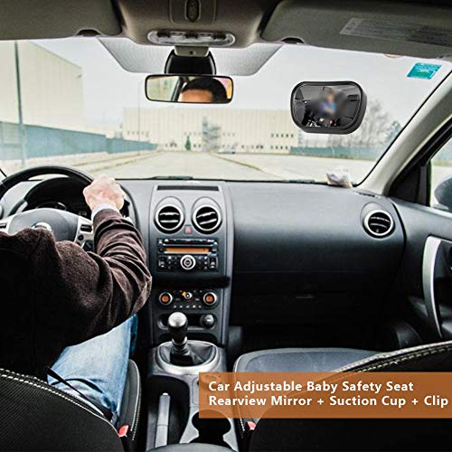 Image of KIMISS Baby Car Mirror, for Cars, Adjustable Rear View Safety Mirror with Suction Cup & Clip, Black, Child Back Seat Mirror