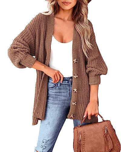 MASCOMODA Women's Long Sleeve Oversized Cable Knit Sweater Cardigan 2024 Fall Open Front Button Down Chunky Knit Outwear Coat