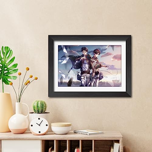 Image of TenorArts Eren and Levi Poster Attack on Titan Anime Posters Laminated Photo Frame Painting with Matt Finish Black Textures (12inches x 9inches)