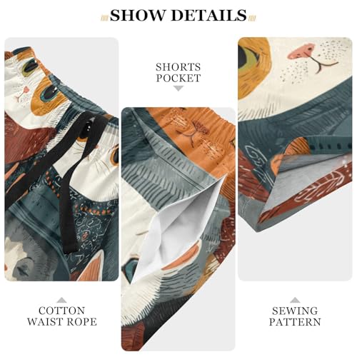 Men's Short Pajama Bottoms Cat Cowboy Funny Home Casual Sleep Pants3