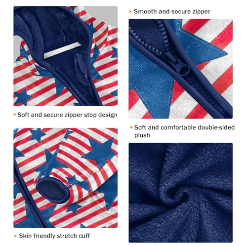 CHIFIGNO Blue Stars Red Stripes Boys Fleece Zip up Jacket Lightweight Warm Fleece Jacket 3T3
