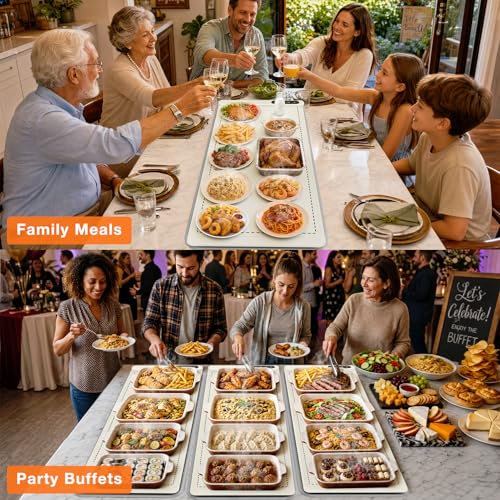 Image of FYY Warming Mat for Food with Heat Resistant Pad - Rapid and Full Surface Heating, 7 Temp Settings, 6H Timer, Rollable Portable Food Warming Mat for Countertop Party Buffet (XXXL, Beige)