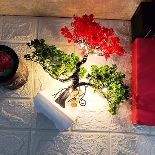 Image of Artificial Plants with LED Light | Artificial Tree | Plastic Plants| Artificial Plants with Pot | Home Decor Items | Indoor Decorative Tree with Pot | Perfect for Every Place (Red Green)