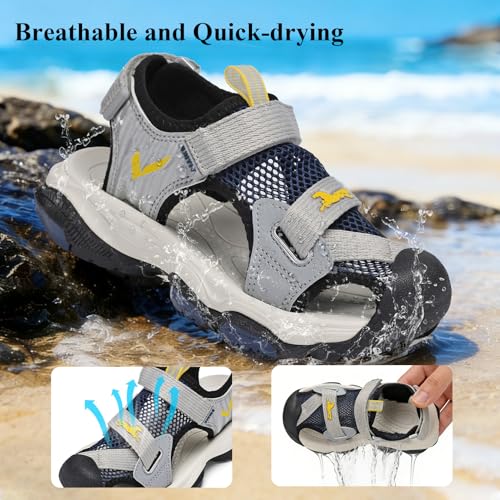 Image of JMFCHI Boys Girls Sports Sandals Summer Kids Closed Toe Outdoor Sandals Athletic Water Shoes Sandals Child Pool Beach Sandals Quick Drying Slip Resistant | Little /Big Kid,Comfortable lightweight,Non-slip soft sole,Hook-and-loop closure,Easy wear,Anti-collision toe,Daily casual