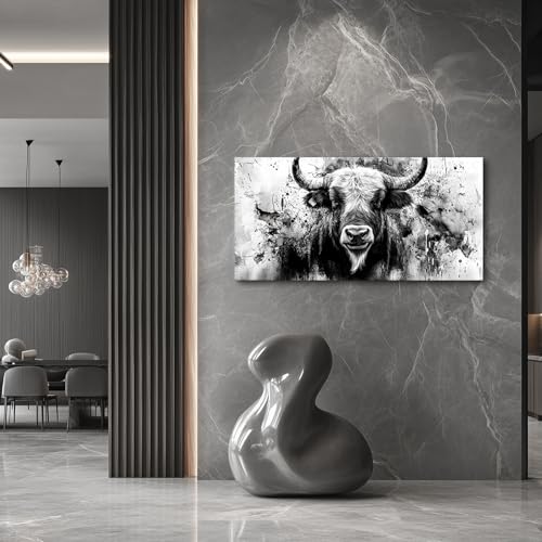 SERIMINO Modern Animal Wall Art Prints, Highland Cow Black and White Canvas Paintings, Western Rustic Wall Pictures for Living Room Bathroom Farmhouse, Bull Bedroom Decor for Men 24X48 Inch