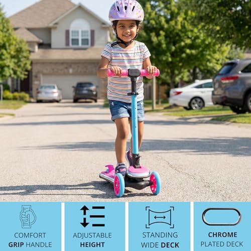 Image of STREETJAM Kurbee Kids Kick Scooter for 3-12 Years, Dazzling Chrome-Finished Deck (1st Time in India), BIS Approved, Extra Wide Deck, Two-Tone Design, Up to 50 kg Load (Magenta with Cyan Blue)