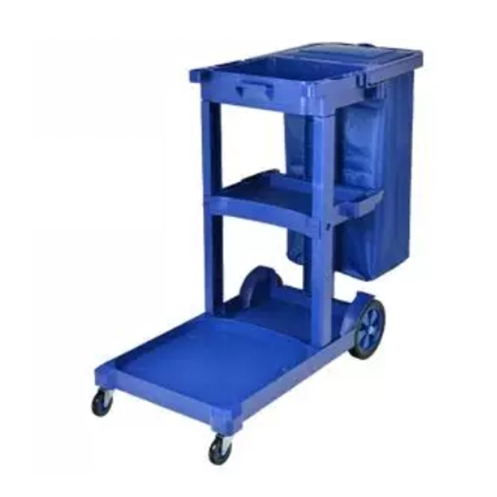 Reinigungswagen Für Gewerbliche Reinigung Mit 3 Ablagen, Mit Abdeckung Und Vinyltasche, Reinigungswagen Aus Kunststoff, Reinigungswagen Auf Rädern-Blue