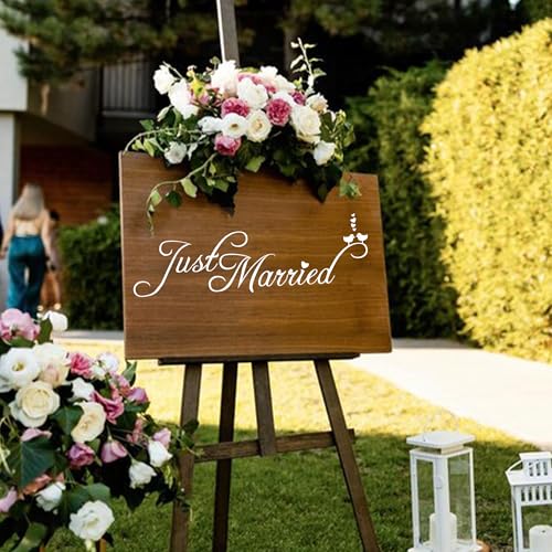Image of TOMALL Just Married Wedding Vinyl Decal for Car Window Hood Trunk Body Side Wall Waterproof Self-Adhesive DIY Decoration Sticker Happiness for Honeymoon Wedding (White)