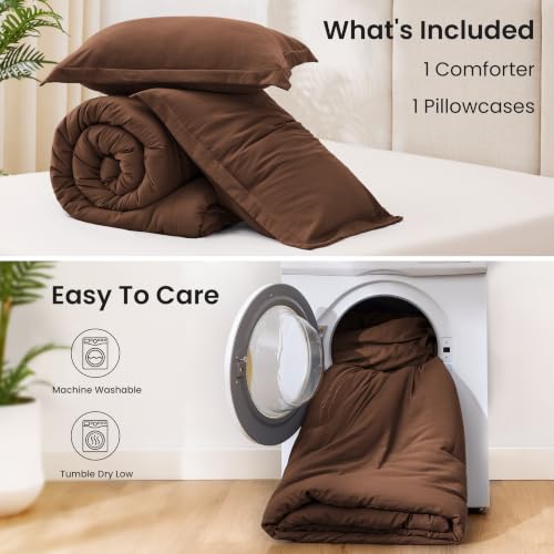 Image of Love's cabin Brown Twin /Twin XL Comforter Set, 2-Piece Prewashed Bed Set with 1 Comforter (66 x 90 in) & 1 Pillowcase, Lightweight & Breathable for All Seasons