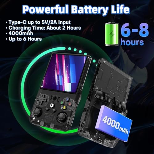 Image of R36MAX Retro Handheld Game Console, 4.0 inch Retro Gaming Console with 64GB Memory, Portable Retro Video Games Console, 4000mAh Battery, Support 30+ Emulators, Charcoal Black