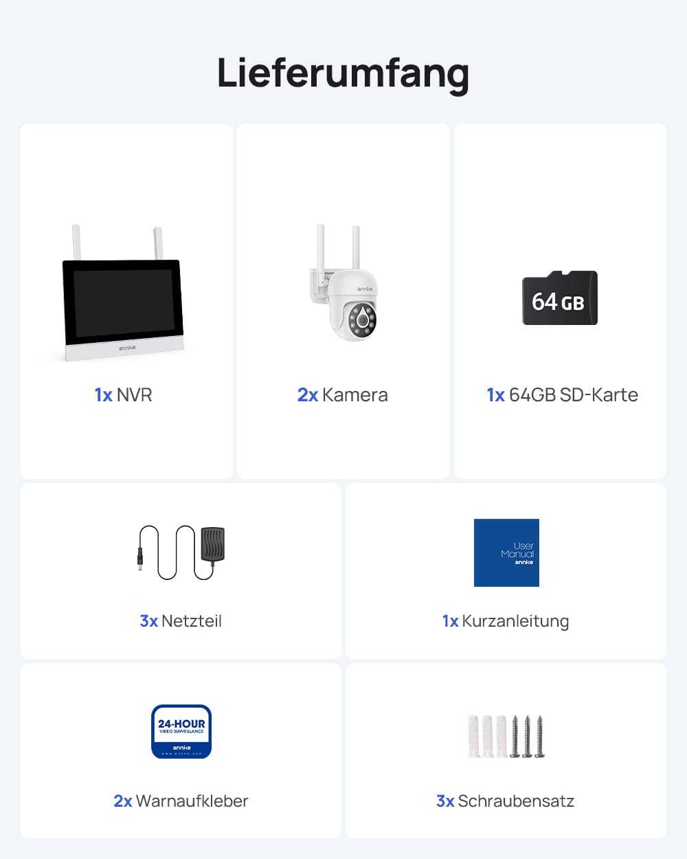 ANNKE 3K Überwachungskamera Set mit Monitor, 4CH 7" Touchscreen mit 64GB SD Karte, 4X 5MP 360° PTZ WiFi Kameras, 2 Wege Audio, Spotlight Alarm, Farbnachtsicht, Bewegungsüberwachung, 24/7 Aufzeichnung