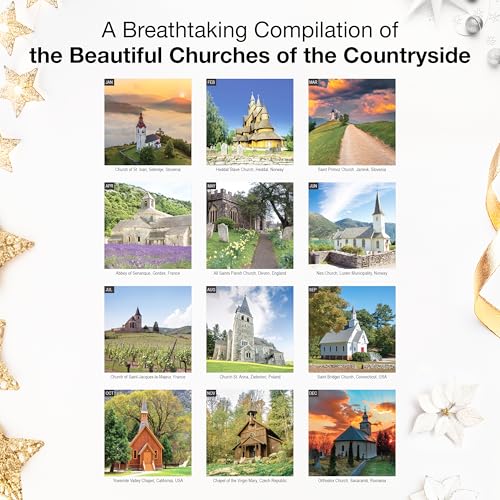 Image of RED EMBER Country Churches 2026 Wall Calendar 12 Month | 12 inch x 24 inch Open | Thick & Sturdy Paper | Holiday Gift | Travel Calendar 2026