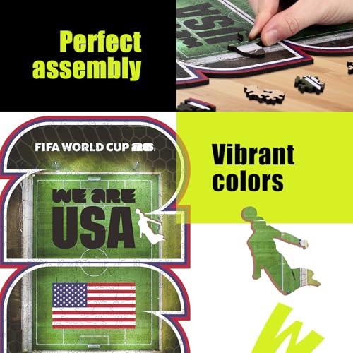 Image of FIFA USA 26 Wooden Puzzle for Adult, 200 Pieces Irregular Shape Puzzle, 5MM Thick, Creative Collectible Gift for Fans, Officially Licensed Product, 9.3 x 12