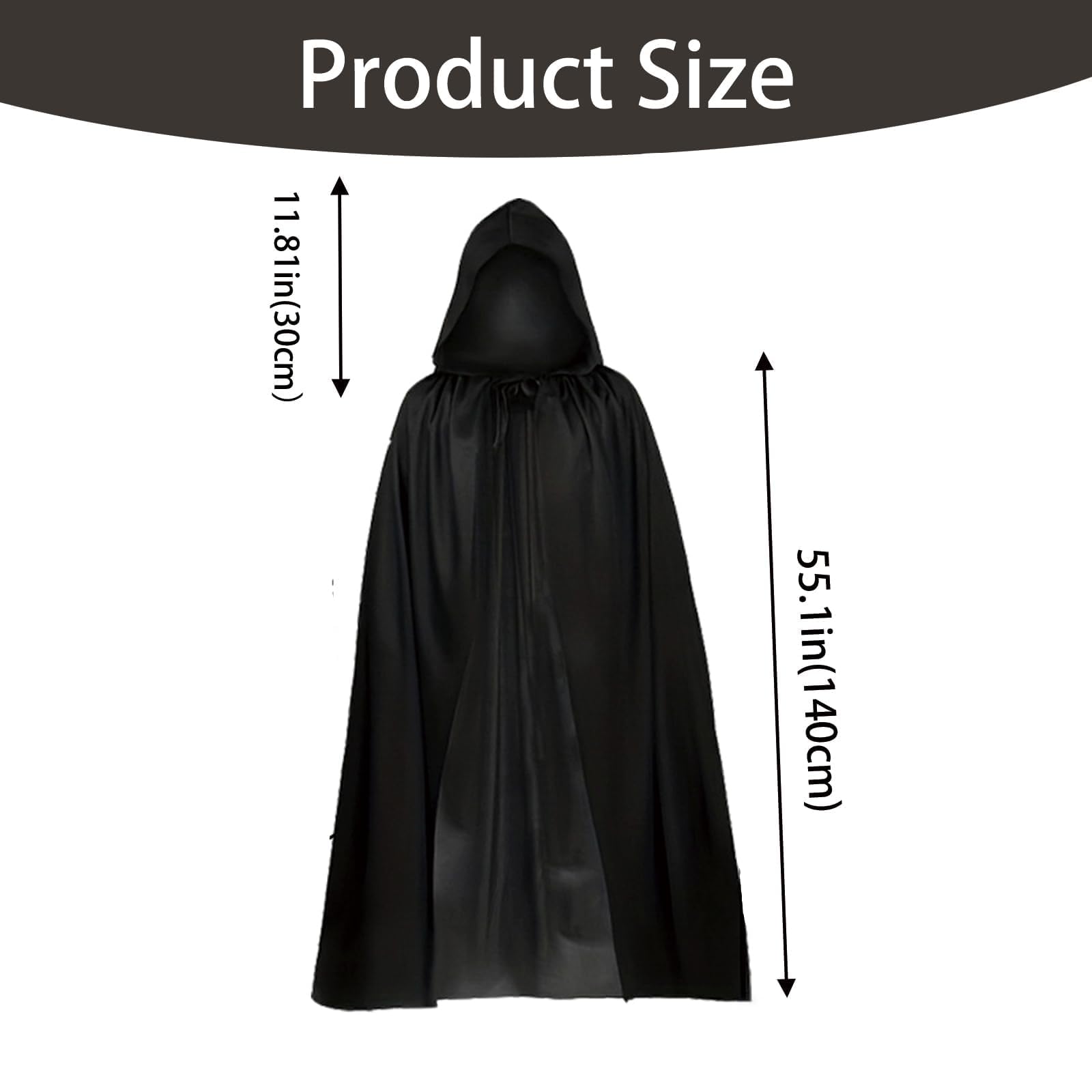 WNXBFO 140cm Black Cloak, Long Black Traitors Cloak, Vampire Cape Witch Cloak - Image 2