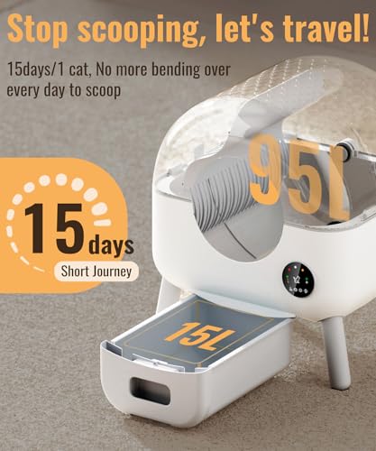 Self Cleaning Litter Box -110L Automatic Cat Litter Box Self Cleaning, All Litter Can Use, with 1 Roll Garbage Bags and Mat, App Control, White. 4 Self Cleaning Litter Box -110L Automatic Cat Litter Box Self Cleaning, All Litter Can Use, with 1 Roll Garbage Bags and Mat, App Control, White. - Image 2