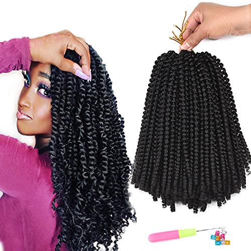 Spring Twist Crochet Braids For Passion Twist Ombre Color Bomb Twist Fluffy Curly Hair Natural Black Color Synthetic Braiding Hair Extensions 4 Packs Sale (10 Inch, 1B)