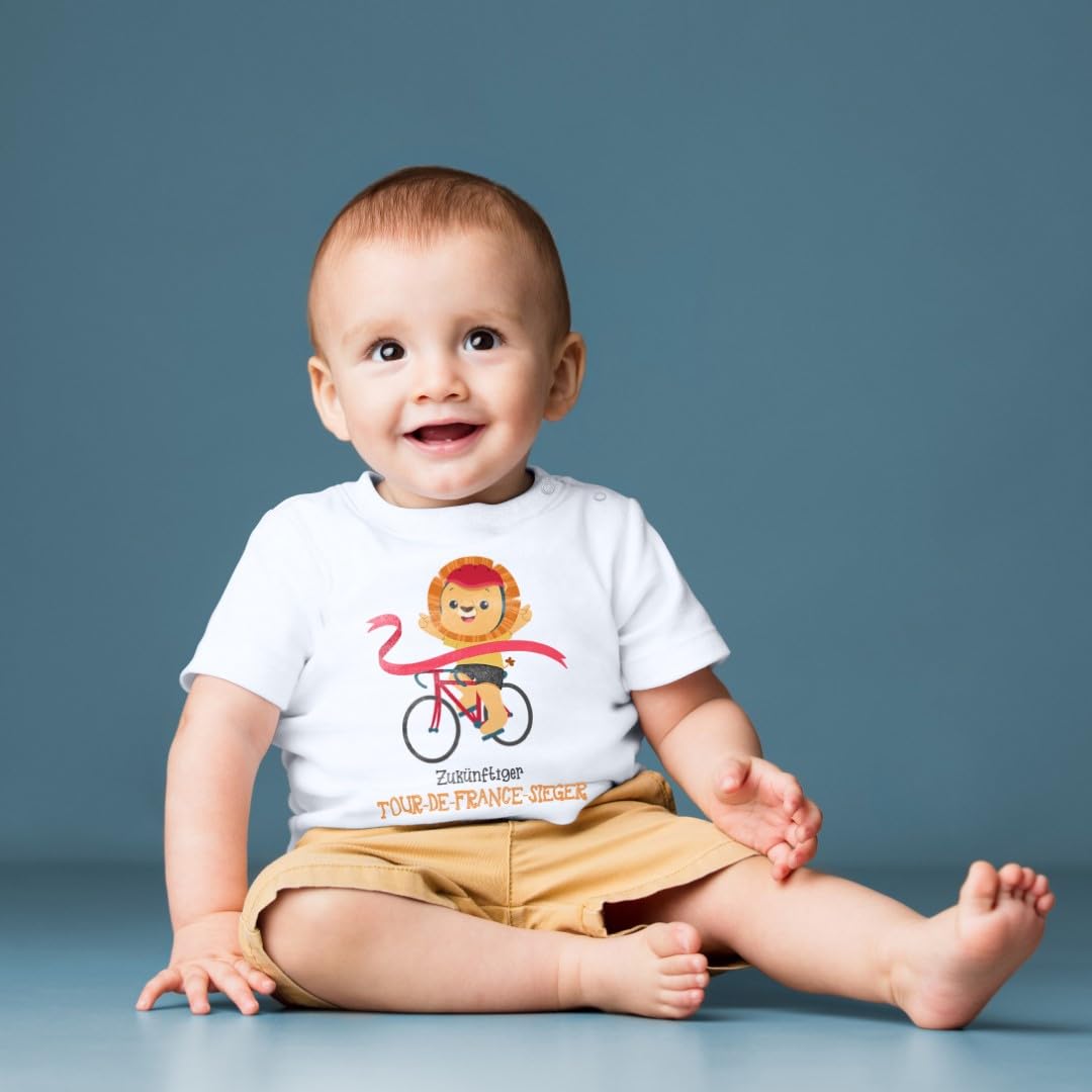 Baby Tshirt 0-36 Monate mit Druck T-Shirt mit Spruch Löwe auf Fahrrad, Zukünftiger Tour-de-France-Sieger T-Shirt für Kleinkind 0, 1, 2, 3 Jahre