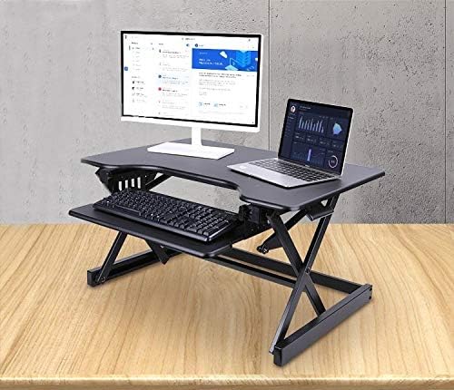 Ergoneer Preassembled Sit-stand Elevating Monitor Workstation | Dual Monitor Wide Standing Desk Converter | Height Adjustable Desktop Riser with Squeeze Handles (BLACK)