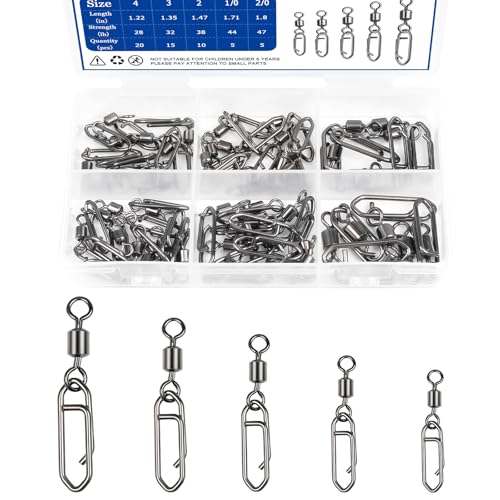 55Pcs High Strength Fishing Swivels, Stainless Steel Speed Clips with...