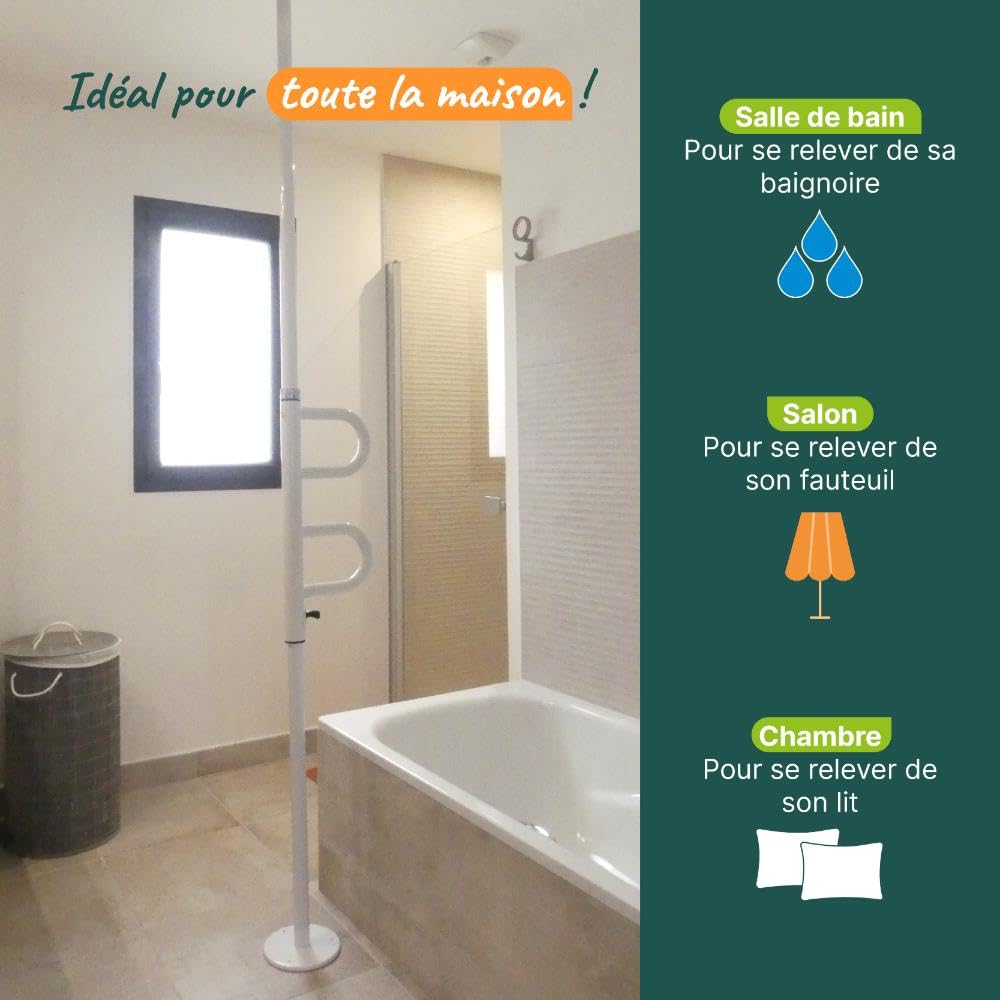 Identités, Barre d'Appui Sol-Plafond FIX, Installation Simplifiée, Poignée Pivotante, Améliore La Mobilité Partout Dans La Maison, Poids Max 160kg