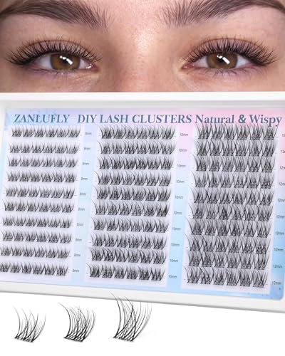 Short Lash Clusters 8-10-12mm Natural Eyelash Clusters Clear Band Individual Lashes 180pcs Wispy Cluster Eyelash Extensions CC Curl Cluster Lashes for DIY Daily Makeup zanlufly