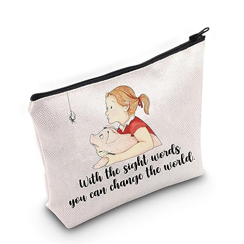 LEVLO Pig Wilbur & Fern Cartoon Cosmetic Bag Spider Charlotte Fans Gift With The Right Words You Can Change The World Makeup Zipper Pouch Bag for Movie Fans With The Right