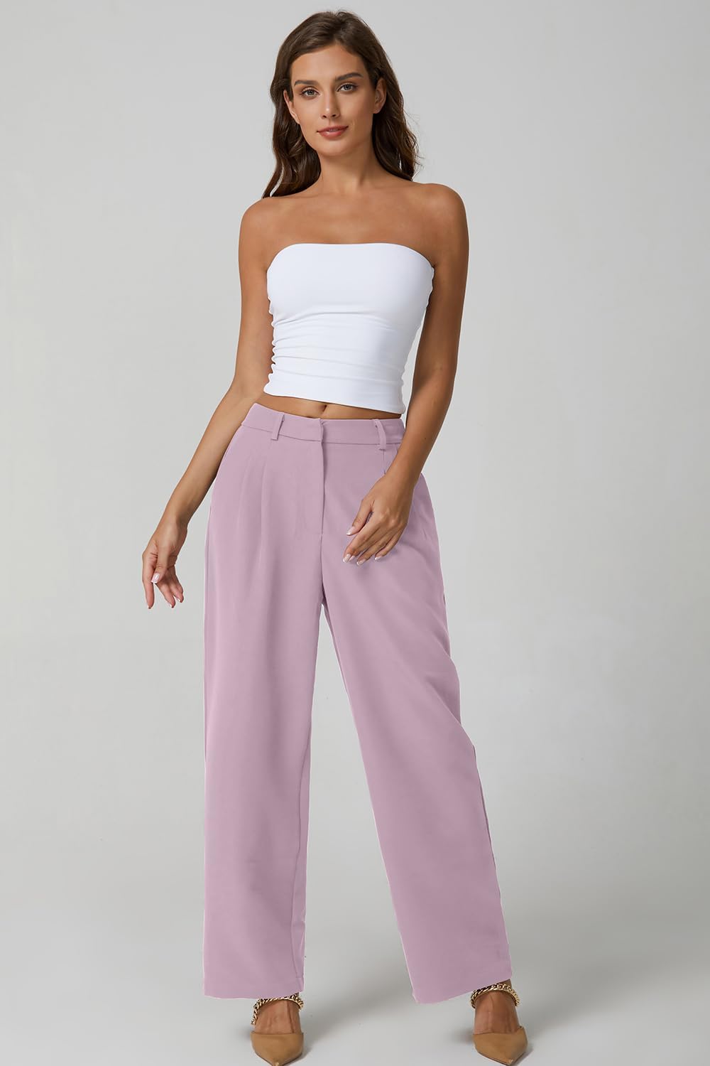 QINSEN Wide Leg Dress Pants for Women High Waisted Wrinkle Free Work Pants with Pockets Casual Slack - Image 3