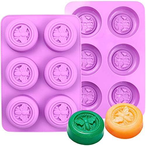 2Pcs Bee Silicone Molds Round Honeybee Silicone Mold for Making Homemade Soap, Lotion Bar, Jello, Bath Bomb, Beeswax Candle, Resin, and Baking Muffin Cake Dessert