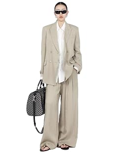 Womens Linen Suit Two-Piece Peak Lapel Double Breasted Buttons Tuxedos Leisure Dinner
