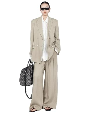 Womens Linen Suit Two-Piece Peak Lapel Double Breasted Buttons Tuxedos Leisure Dinner