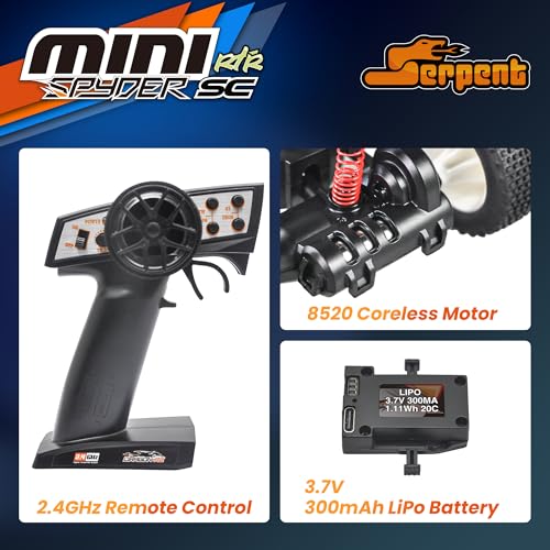 Image of Serpent Mini Spyder 1 /24 Scale RC Car with Gyro, 20km /h High Speed Electric Powered RTR Off-Road Remote Control Car, 2.4GHz Short Course Truck, High Performance with 1 Battery 1 USB Data Cable