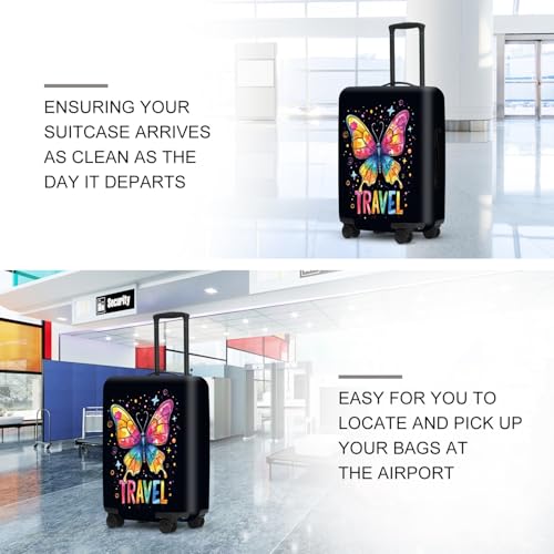 Image of Colorful Butterfly Stars Suitcase Cover, UV Resistant Stretchable Luggage Protector, Travel Gear for Women, Vibrant Vacation Accessories Gifts