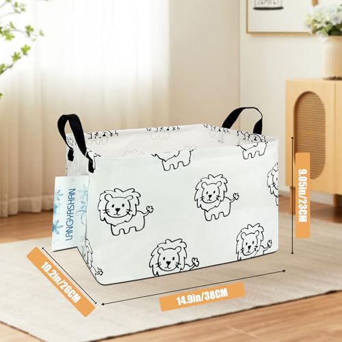 Image of Rectangular Storage Bin Collapse Canvas Fabric Cartoon Storage Basket with Handles for Organizing Home Kitchen Boys and Girls Toys Office Closet Shelf Baskets (Rec lion)