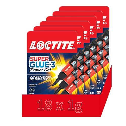 Super Glue-3 Power Gel Mini Trio, pegamento fuerte enriquecido con goma, mini dosis de pegamento de gel ultra resistente, secado inmediato, pegamento transparente (18 x 1g)